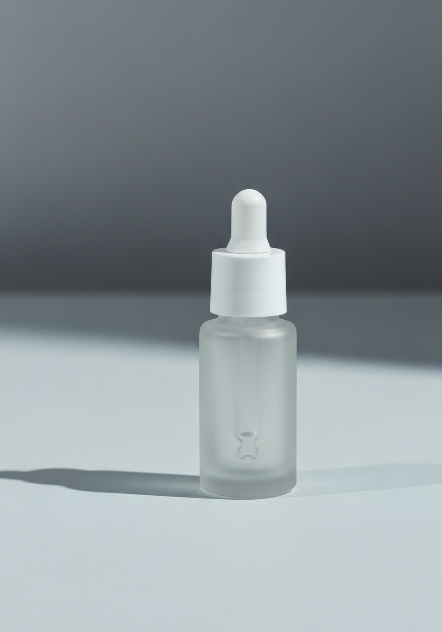 Meridian Serum, a frosted glass bottle on a cold porcelain surface